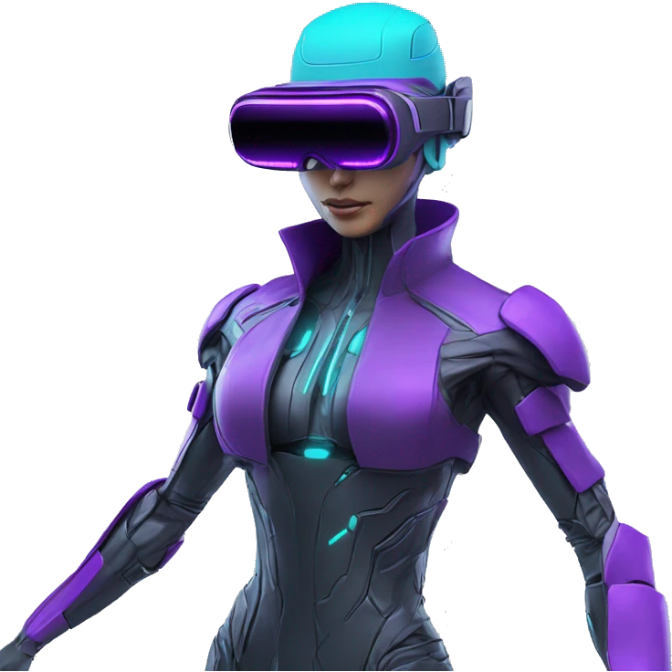 Secret humanoid agent in a futuristic hat with in Apple VR goggles headset code display on the goggles , cyberpunk, cyan and purple colors, only upper body portrait, front facing the camera  emoji
