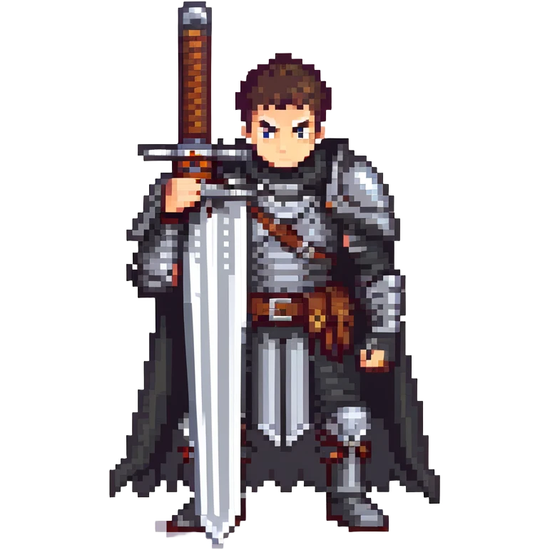 Guts from Berserk, black swordsman with massive sword, one eye, black armor, serious expression emoji