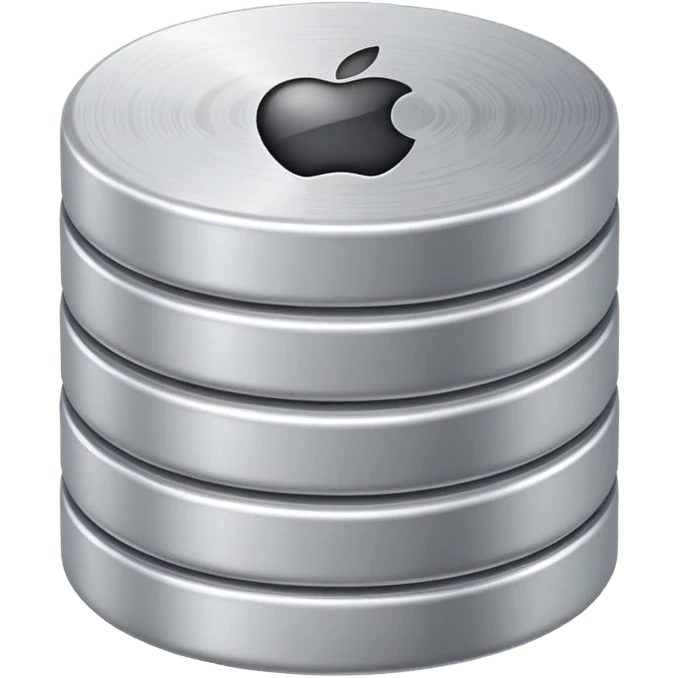 database emoji, stacked silver disks, subtle shine, minimalistic, apple style emoji