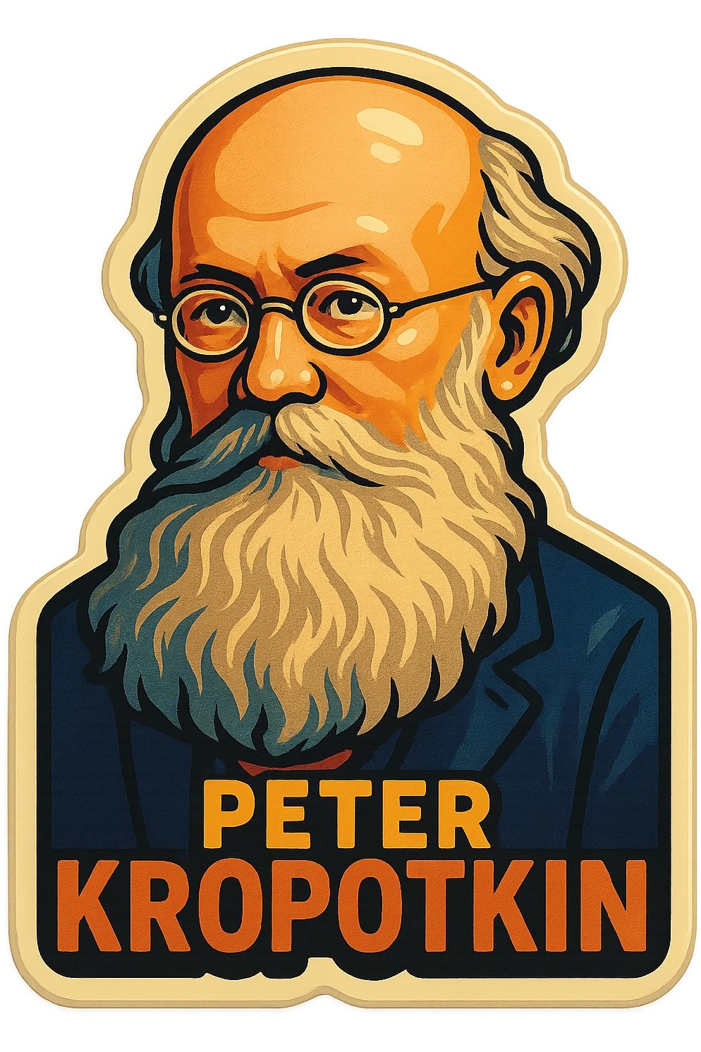 retro sticker of Peter Kropotkin's portrait, bold outlines, vintage colors emoji