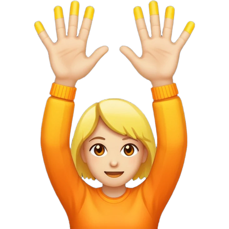 Pixel art emoji, two hands up, 8-bit style, energetic yellow and orange glow, simple white background, iconic dance music aesthetic. emoji