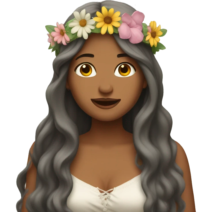 long haired woman wearing a sundress and a flower crown singing emoji