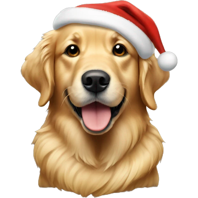 Golden retriever wearing a Christmas hat emoji