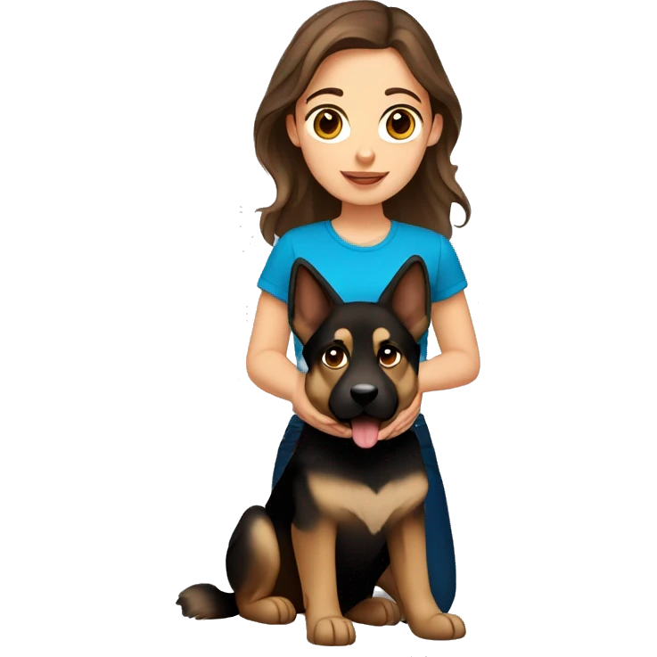 Brown hair girl with blue eyes holding German shepherd dog emoji