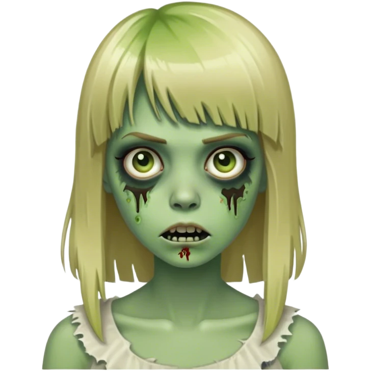 green zombie girl with dirty blonde hair and bangs emoji