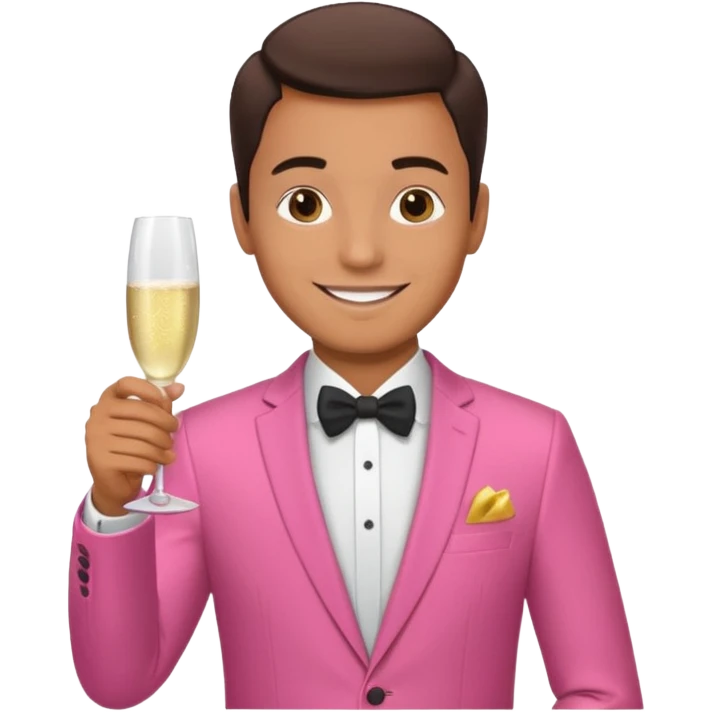 man hosting a dinner party at home wearing a pink suit emoji