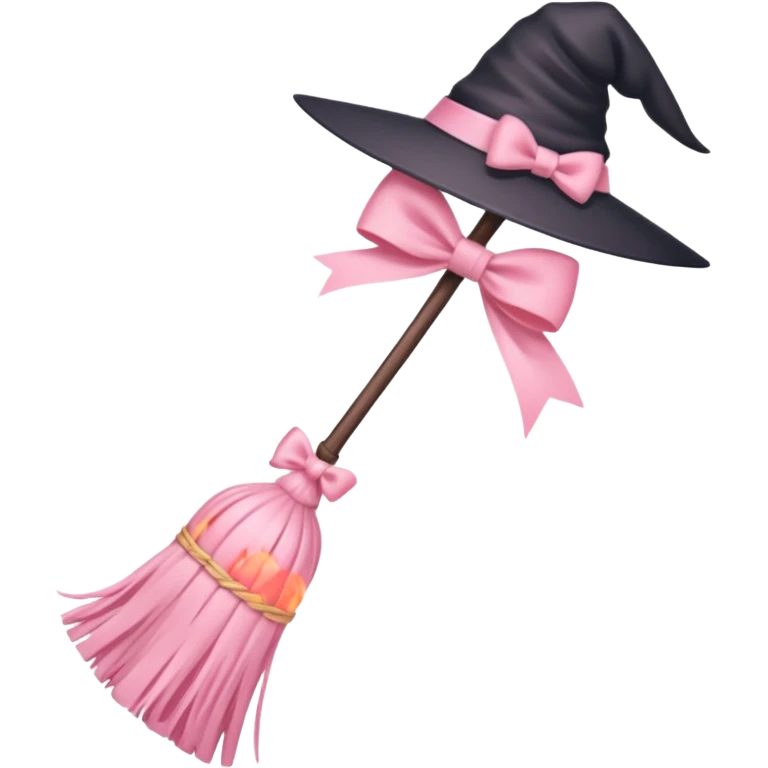 Witches soft pink broom with a soft pink bow emoji