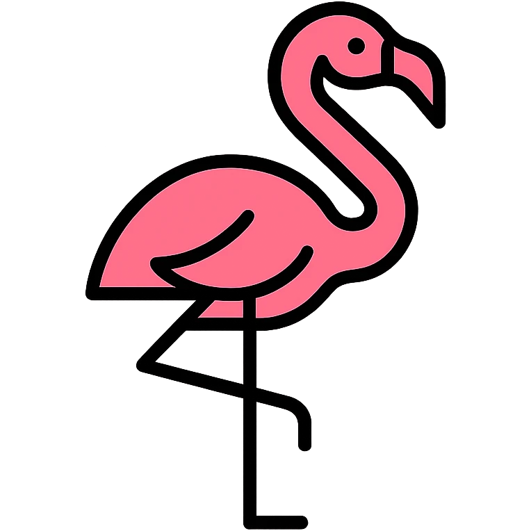 flamingo, color outline icon style, black outlines with pink color fill emoji