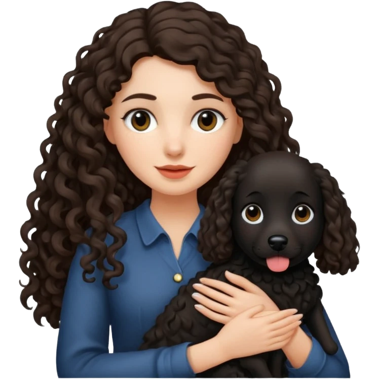 A brunette long haired a lil bit curly hair holding a black dog emoji