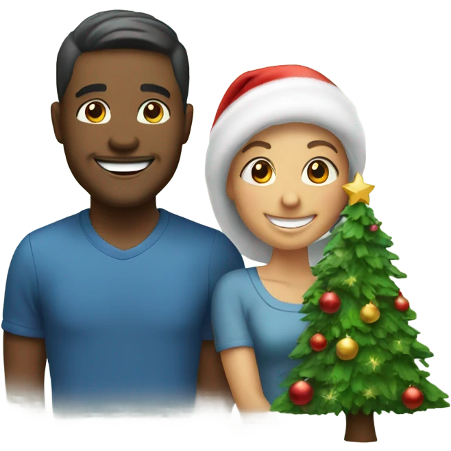 smiling couple by christmas tree emoji