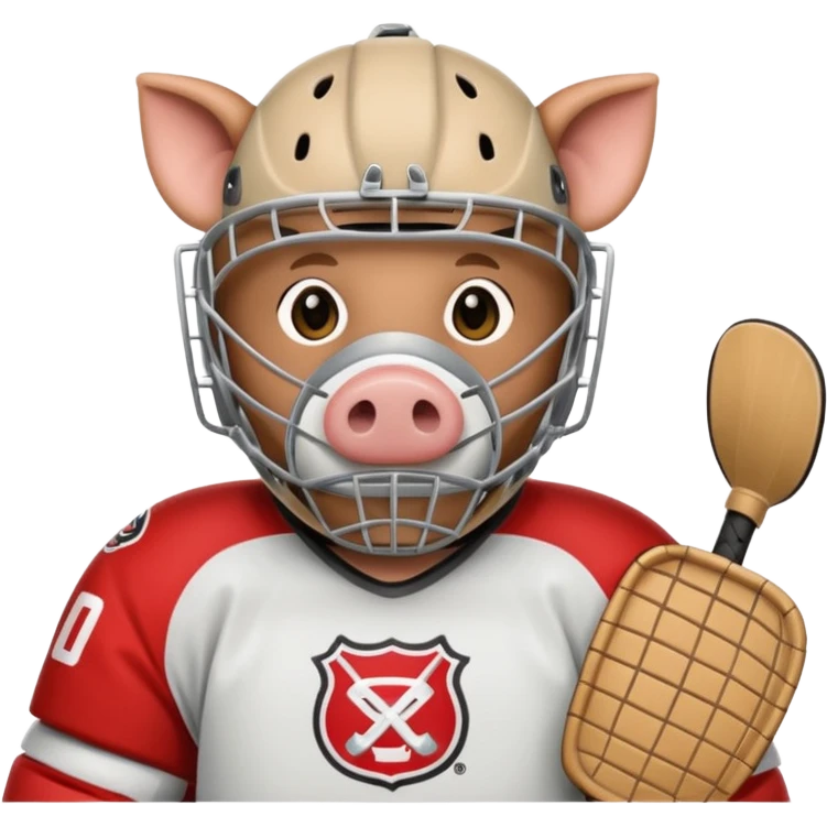 Pig wearing hockey goalie gear emoji
