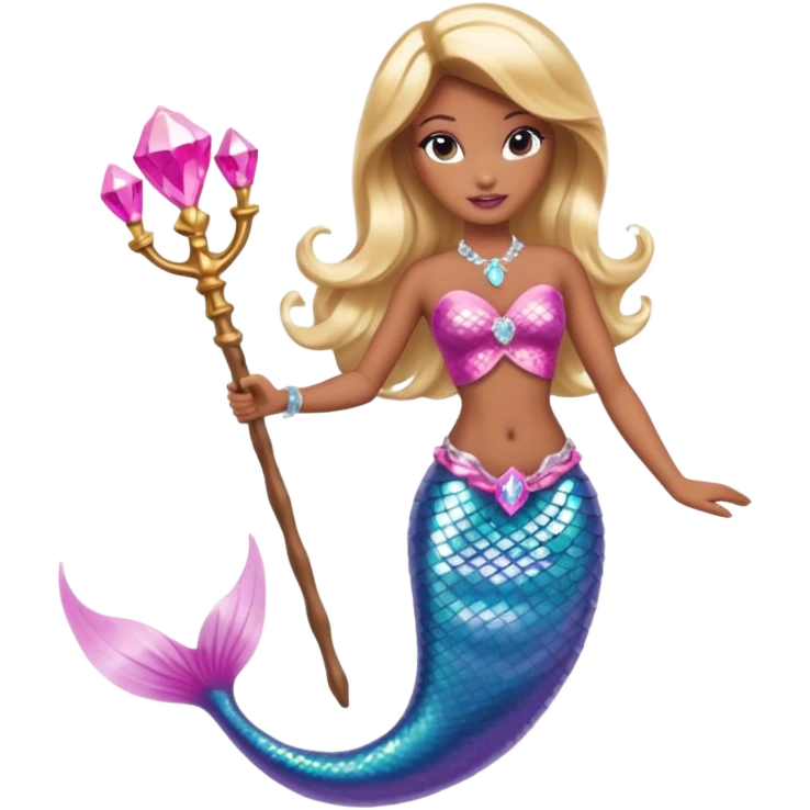Brown skin blonde hair barbie mermaid with pink diamond tail and wand  emoji