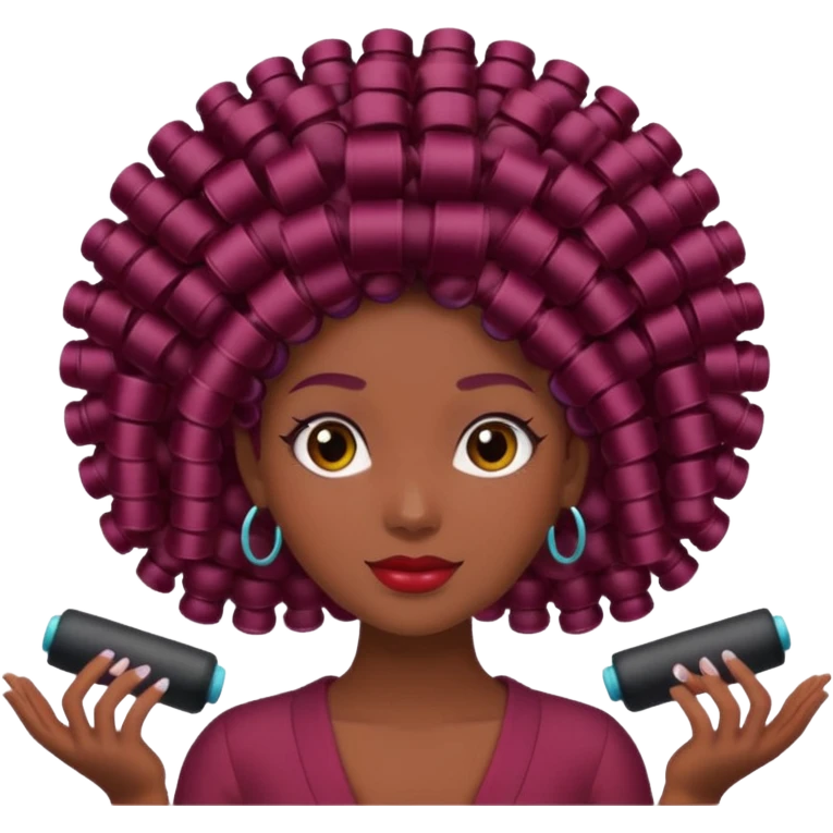 hair with burgundy hair rollers emoji