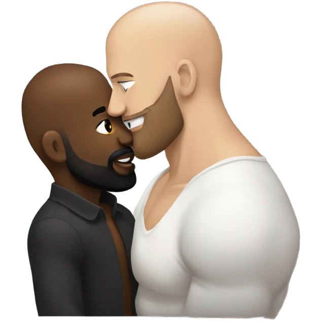 White brunette kissing muscular black bald man with beard emoji