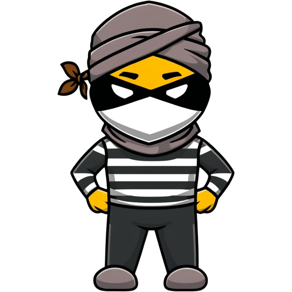 cartoon bandit wearing bandana mask and striped shirt emoji