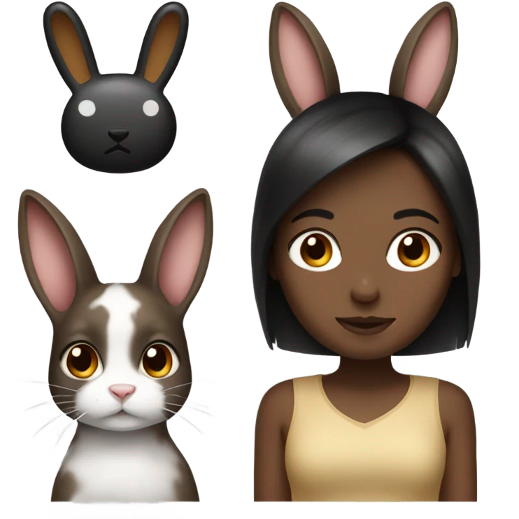 Brunette girl and brown light and Black rabbit  emoji