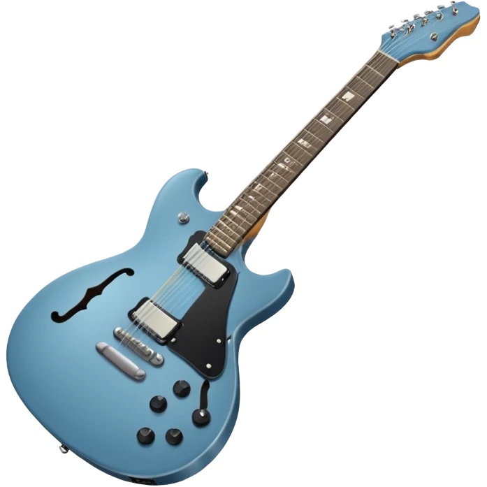 A gray-blue electric guitar with a black pick guard and only one volume knob, make the head tan emoji