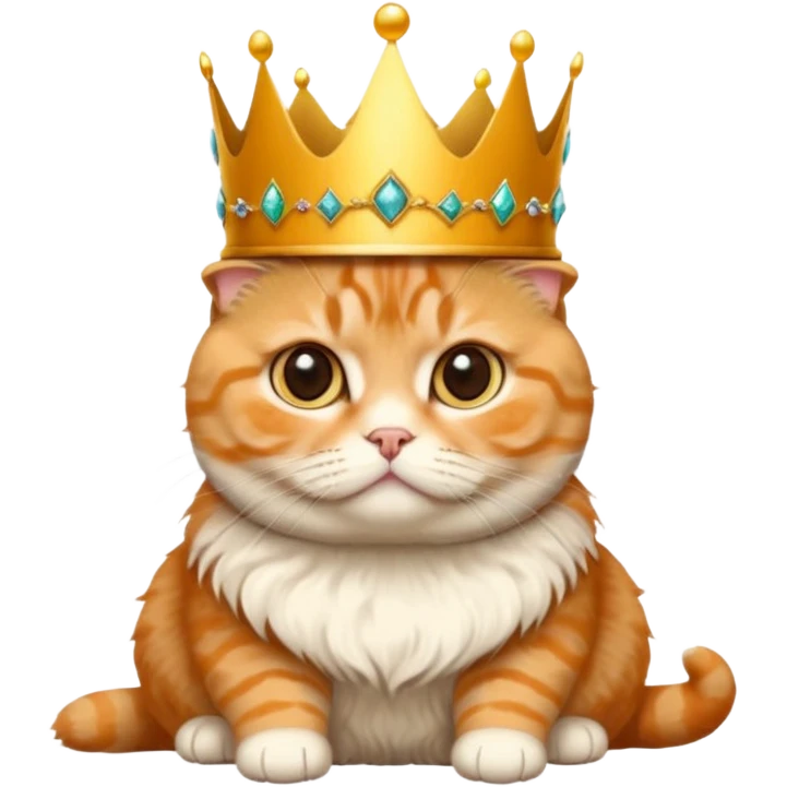 Orange Scottish fold with crown, queen  emoji