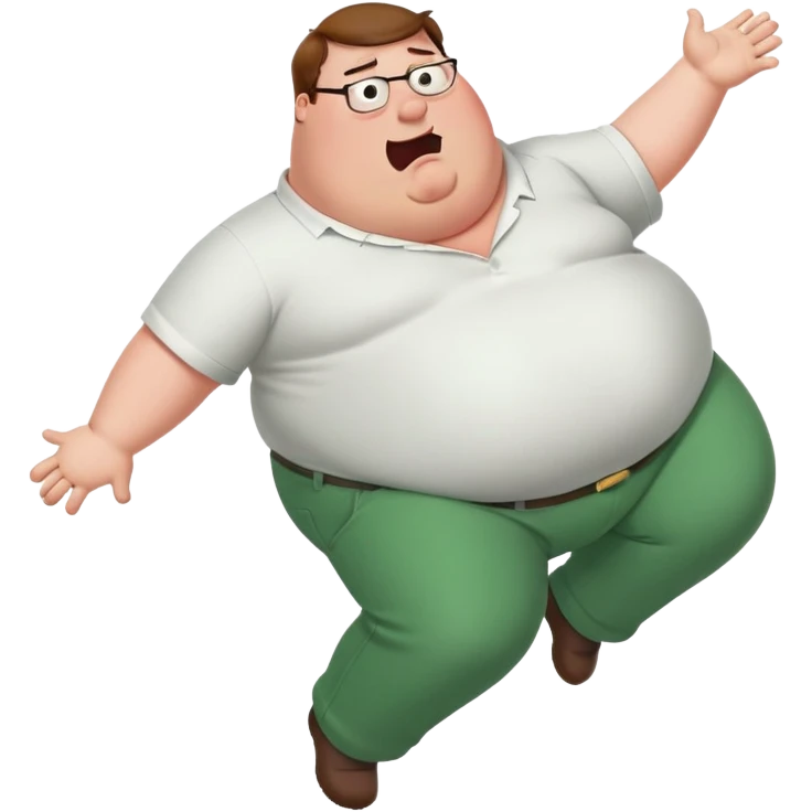Peter Griffin from Family Guy with a very large pregnant belly, laying down on his back, sweating profusely, wearing green pants and white shirt emoji