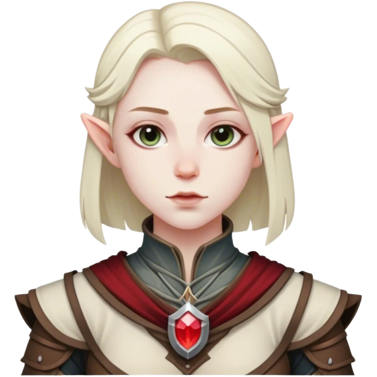 DnD character. The composition is centered, showing only the head and chest, ensuring perfect symmetry and alignment. We can see the character's entire outfit. emoji