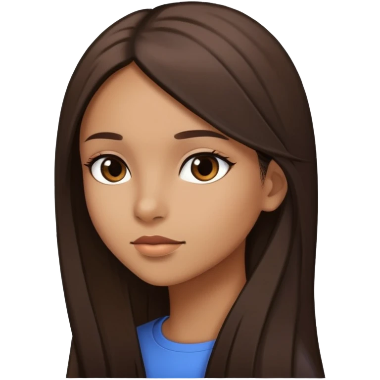 Feminine girl with light brown skin, dark straight long hair and dark eyes, profile picture style emoji