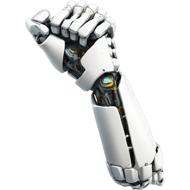 White mechanical cyborg arm and bicep emoji
