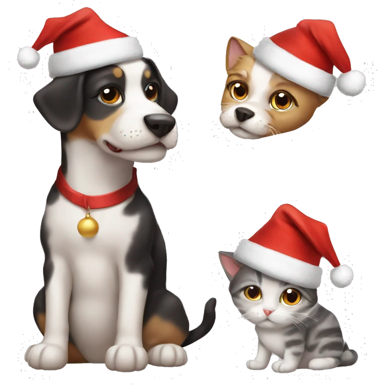 Cat dog cat dog cat dog cat dog with Christmas hat emoji