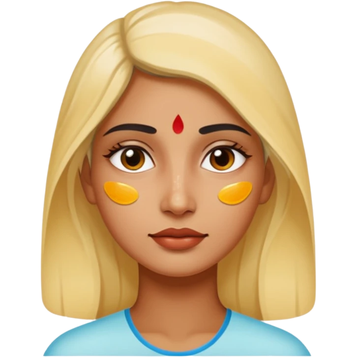 make an emoticon of a woman that has gel-like under eye patches of skincare of transparent color and make the woman slightly indian with only skintone and hair and no other such element and make the patches slightly bigger emoji