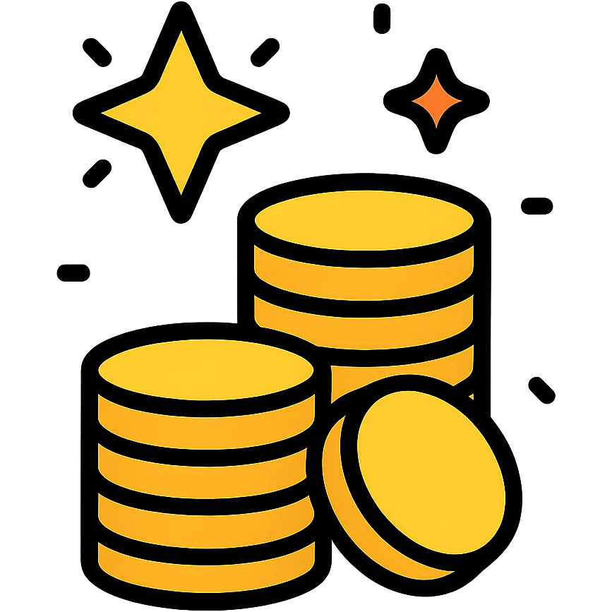 prize pool, pile of gold coins, sparkling, festive icon emoji