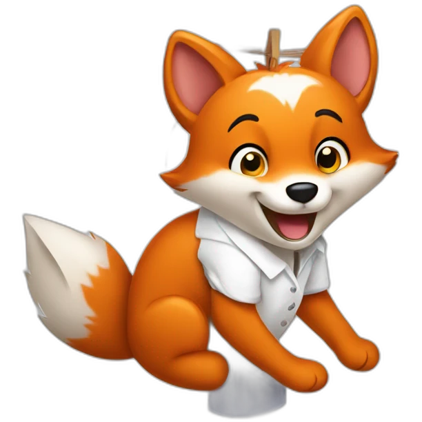 a happy Fox wearing a white shirt doing laundry and hanging clothes on a Washing Line emoji