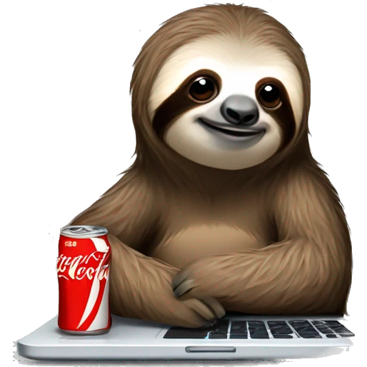 tired sloth with coca cola can and laptop emoji