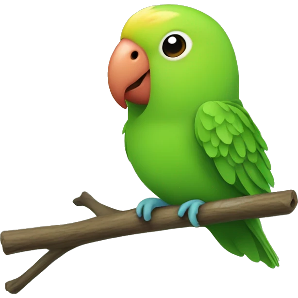 Green lovebird chews on a branch emoji