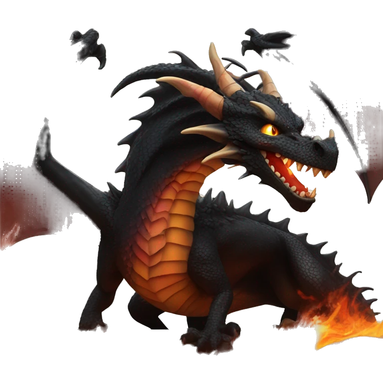 Black dragon with fire from mouth creating a beautiful scene emoji