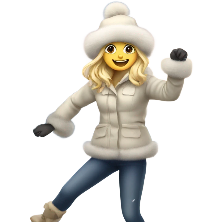 blonde girl in a fur hat dancing in the snow full body emoji