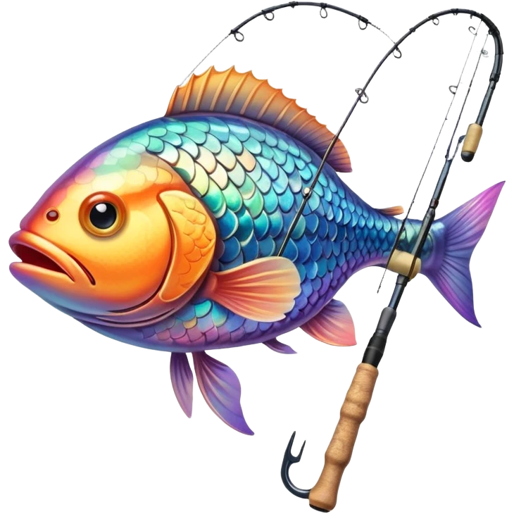 Fish holding a fishing pole  emoji