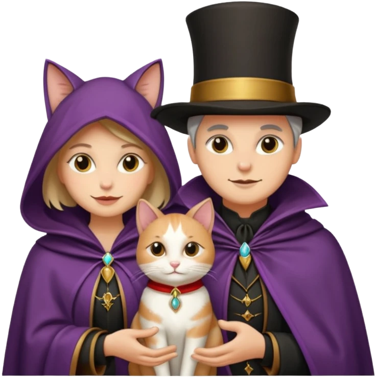 magician couple and their pet cat emoji