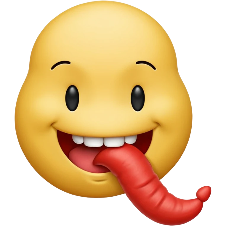Smiley emoji sucking on a penis which is hanging out of it’s mouth while the testicles hang down emoji