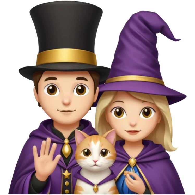 magician couple and their pet cat emoji