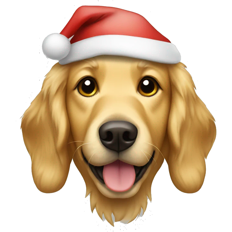 Golden retriever wearing a Santa hat emoji
