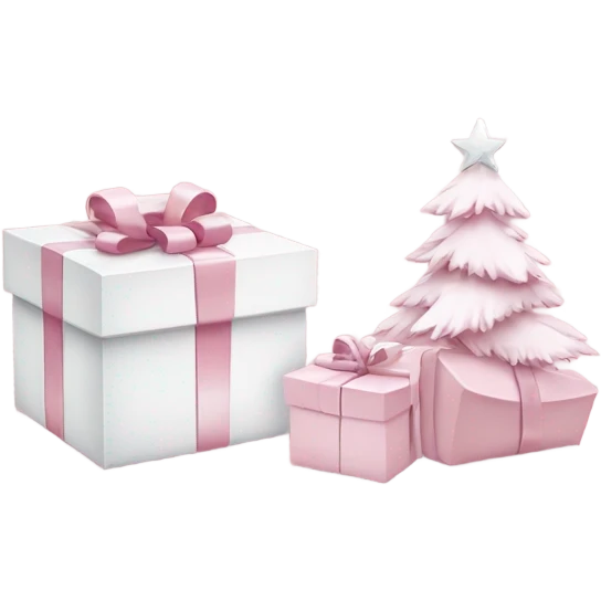 Light pink Christmas gifts under a white Christmas tree  emoji