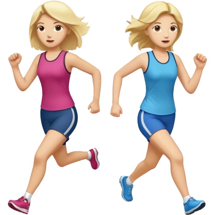 I want 2 women holding hands running in same direction, one is brunette, one is blonde emoji