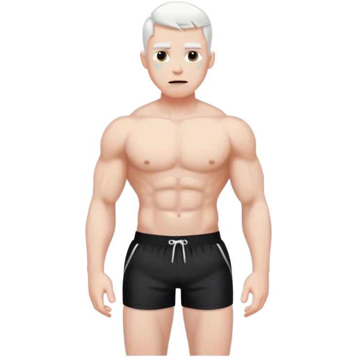 hot Man in black  swimming shorts  white skin dark black short big body emoji