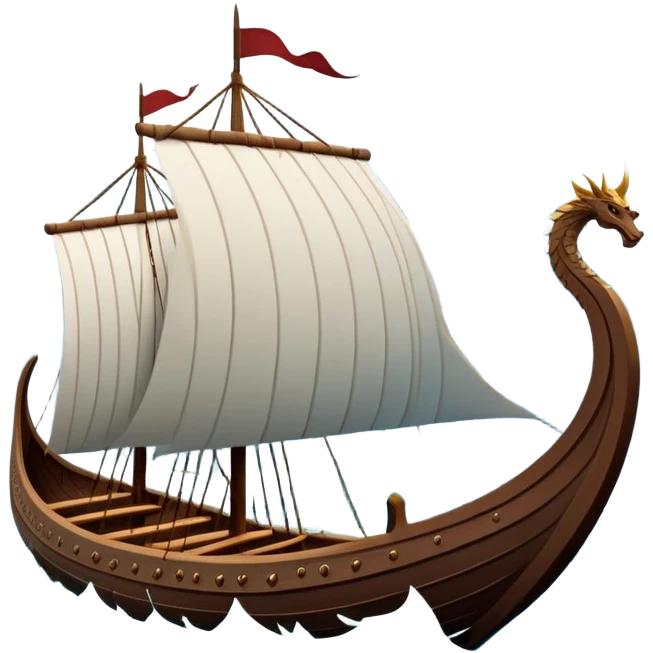 clash-of-clans-aesthetic_-cinematic-viking-longboat, rendered in a flat, bold vector style with minimal shading, featuring a striking dragon-headed prow slicing through icy, churning waters. The longboat’s intricately detailed shields and carved motifs evoke a sense of epic adventure and Nordic might, with billowing sails catching a dramatic, stormy sky backdrop. emoji