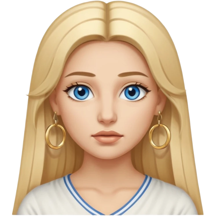 Attractive Greek woman with a wide face, baddie look, Long straight blonde hair and gold hoop earrings and blue eyes emoji