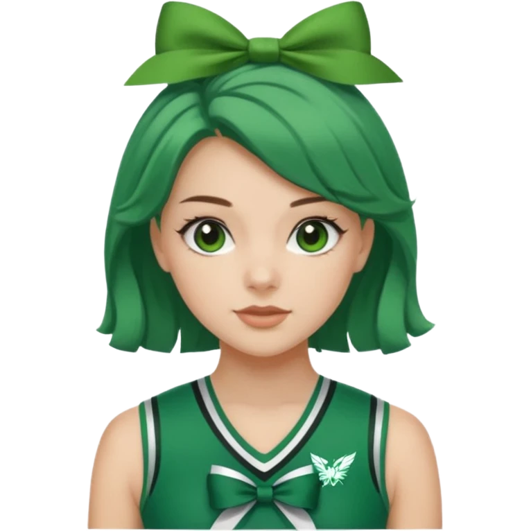 Sydney Taylor with green Hawkins Cheerleader no sleeve uniform, green bow on her hair emoji