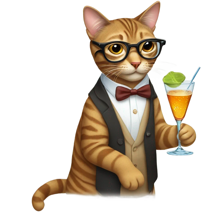 Tabby cat with glasses sipping on a martini  emoji