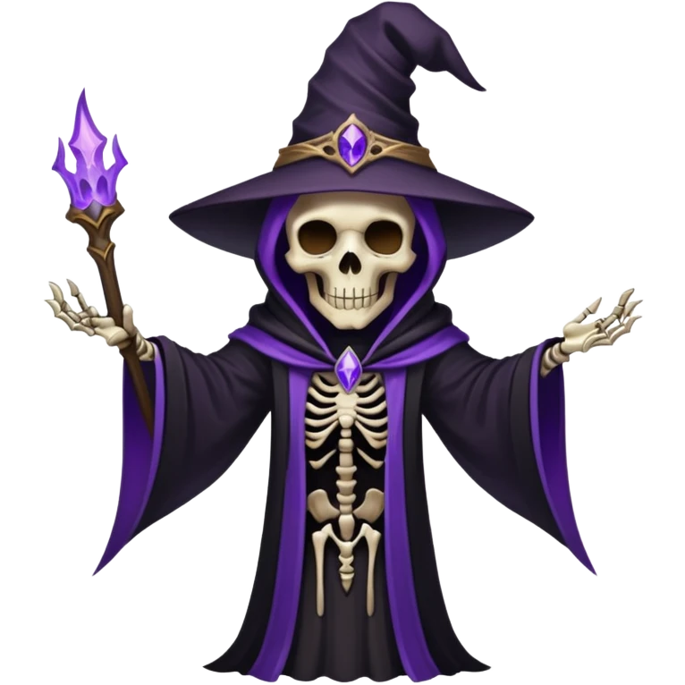 dark mage skeleton lich with black robes and purple magic emoji