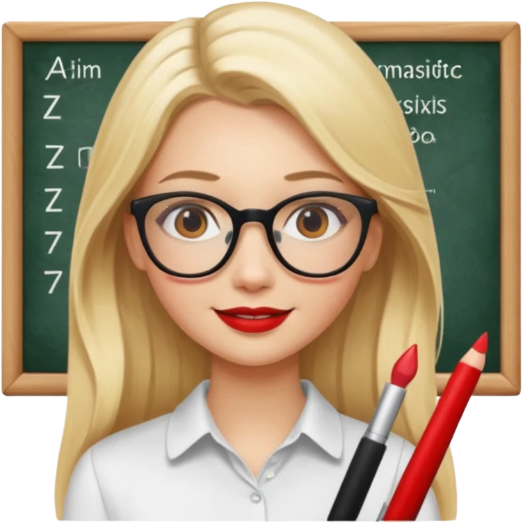 blondy girl with glasses learn analytics she is so pretty and seems like director bitch of company. with long hair and red lips and with makeup emoji