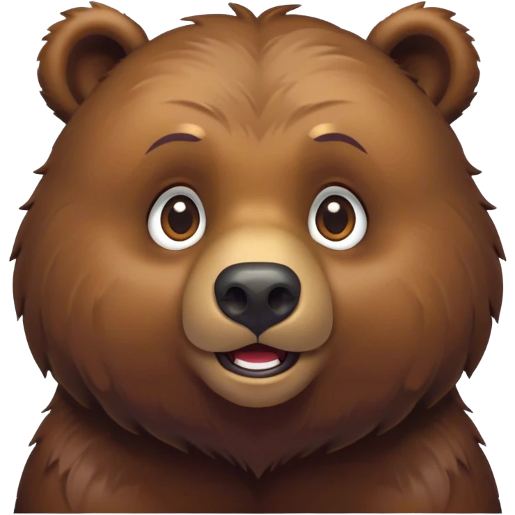 Cinematic Cute Grizzly Bear Portrait Emoji, Head tilted playfully and inquisitively, featuring a dense, rugged deep brown fur with a gentle, curious expression in round, sparkling eyes, Simplified yet irresistibly adorable features, highly detailed, glowing with a warm, friendly glow, high shine, affectionate and surprisingly gentle, stylized with a touch of wild whimsy, bright and endearing, soft glowing outline, capturing the essence of a mischievous yet loving bear, so playful it feels like it could amble out of the screen and into your arms! emoji