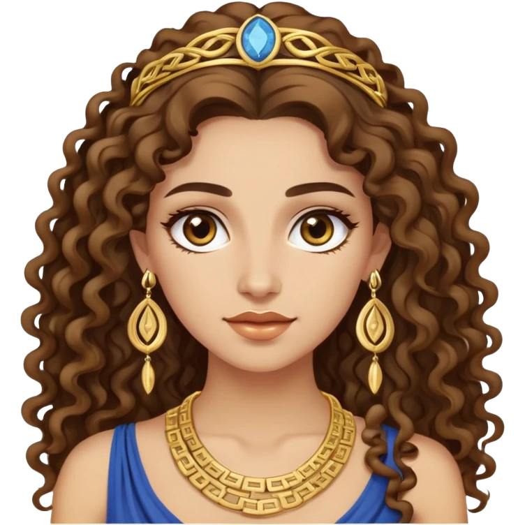 attractive Greek woman with long curly hair and light skin wearing gold Greek jewelry emoji